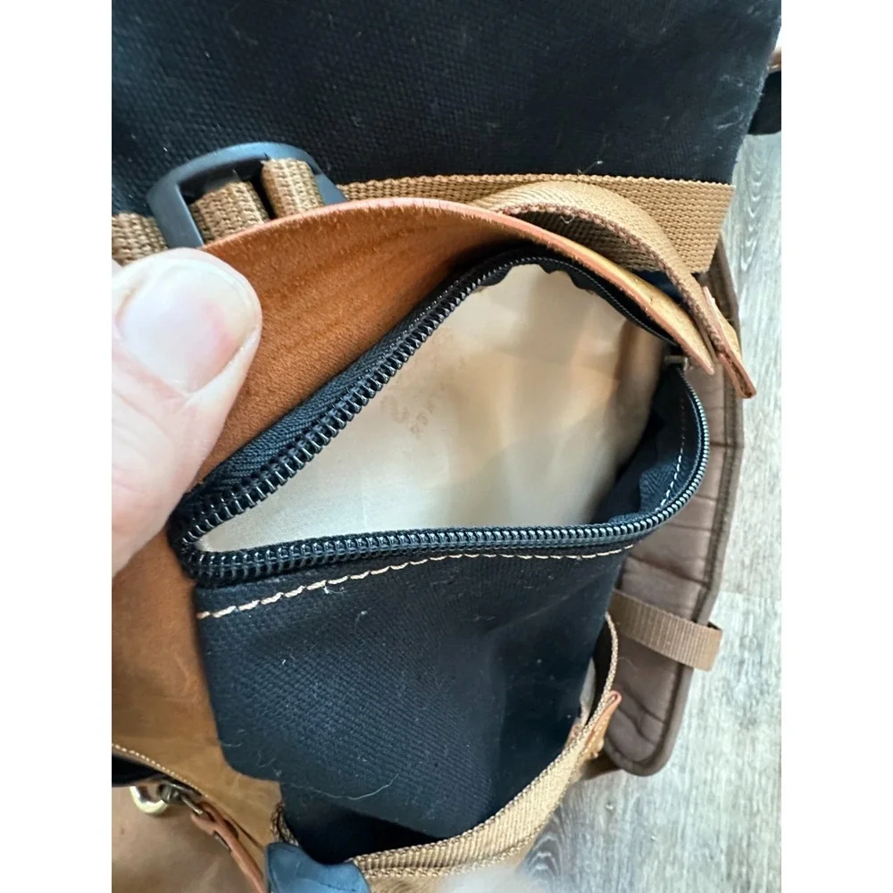 Pop's Kalahari Leather Trim Backpack Black Canvas Laptop Sturdy Bag Distressed - Picture 12 of 14